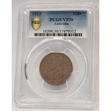 AUSTRALIA 1923 . HALF 1/2  PENNY . PCGS VF30